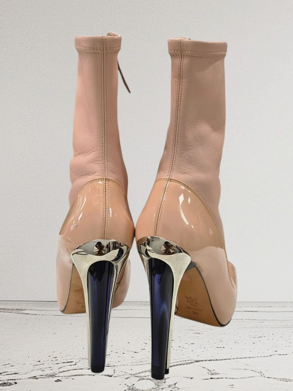 Alexander McQueen Blush Pink Patent & Stretch High-Heel Sock Boots - Picture 3 of 5